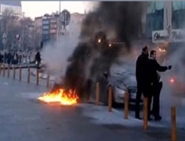 Taksim'in ortasında aracını yaktı