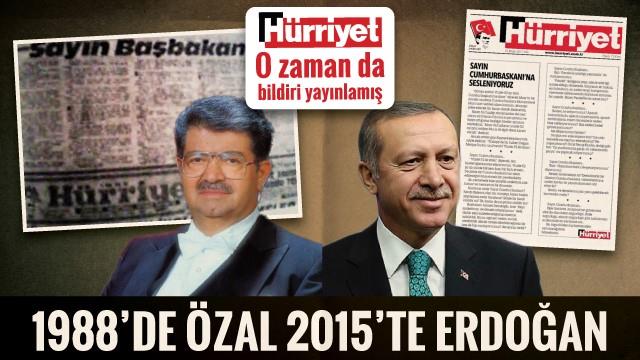 Hürriyet, Özal için de sürmanşetten bildiri yayınlamıştı