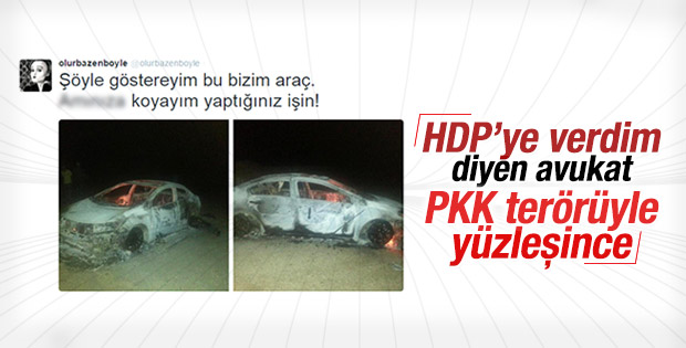PKK'lılar HDP'ye oy veren avukatın aracını yaktı