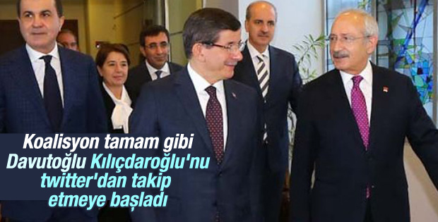 Davutoğlu twitter'da Kılıçdaroğlu'nu takibe aldı