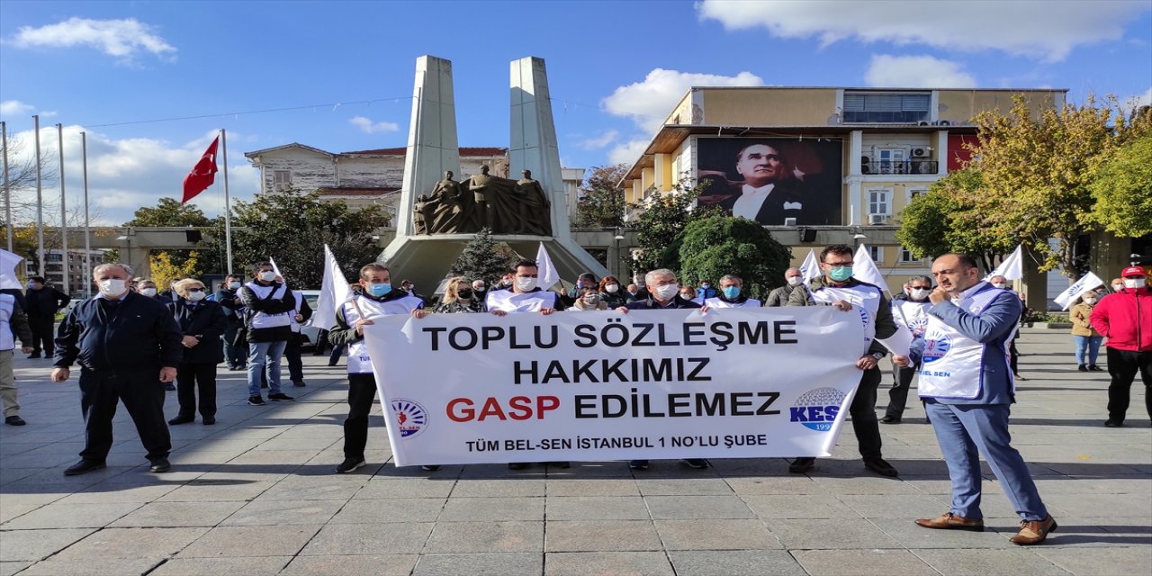 Bakırköy Belediyesinde çalışan sendika üyelerinden toplu sözleşme protestosu