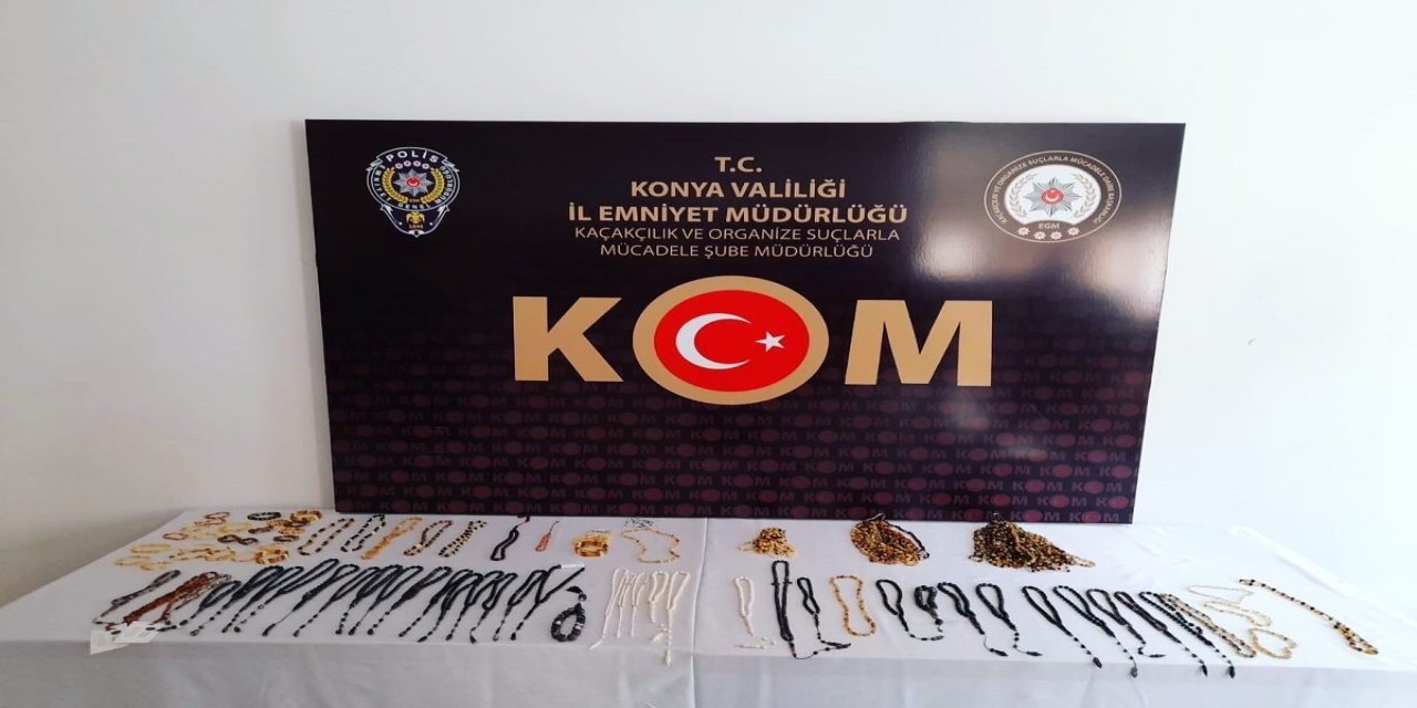 Konya'da nesli tehlikede olan bitki ve hayvan uzuvlarından yapılmış takılar yakalandı