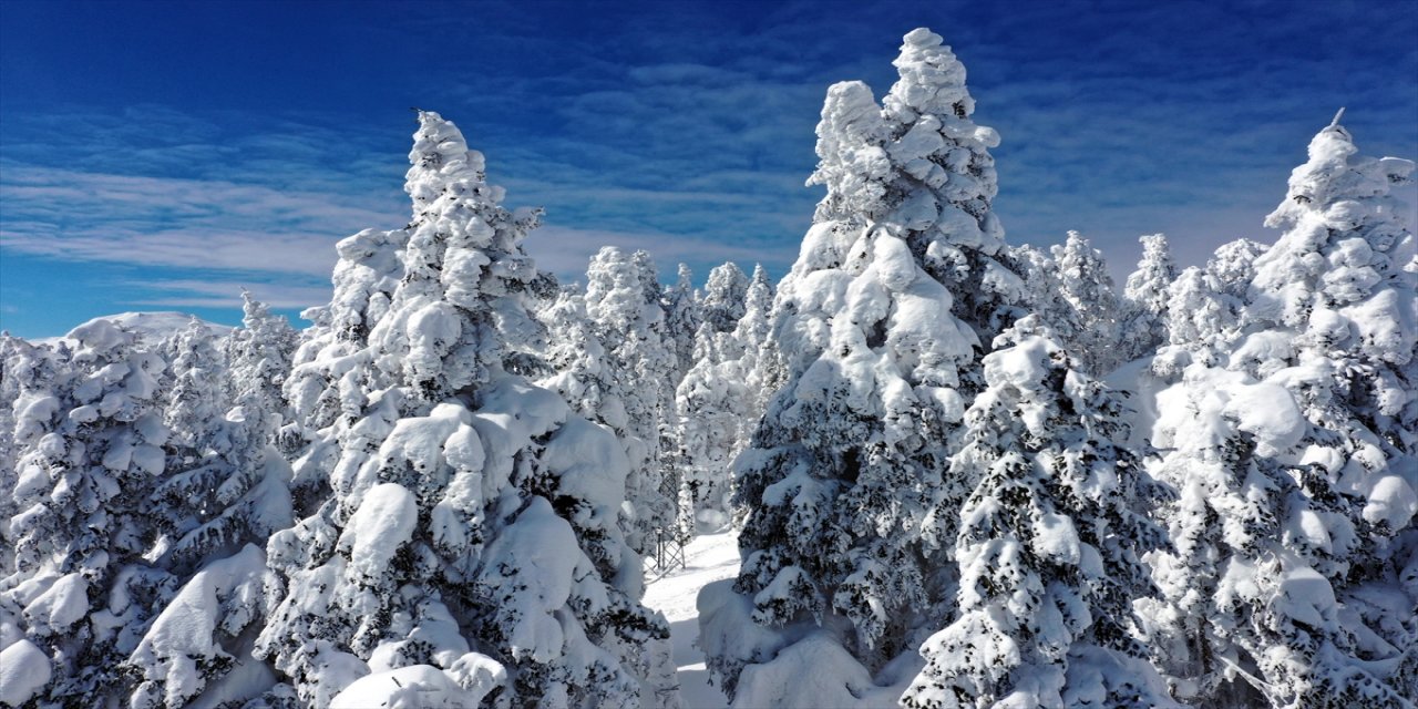 Ilgaz'da kar ve sis havadan görüntülendi