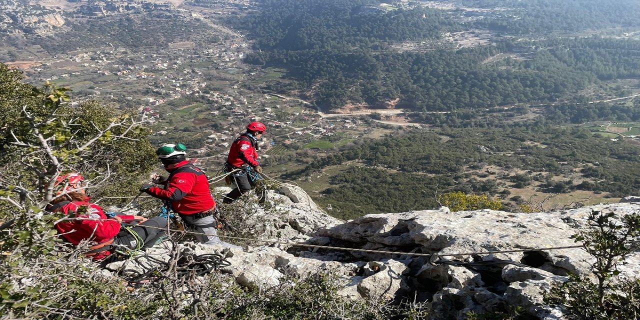 Mersin'de kayalıklarda mahsur kalan keçiyi AKUT ekipleri kurtardı