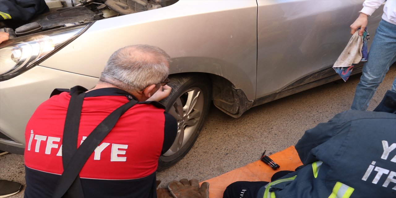 Yalova'da otomobilin motor kısmına sıkışan kediyi itfaiye kurtardı