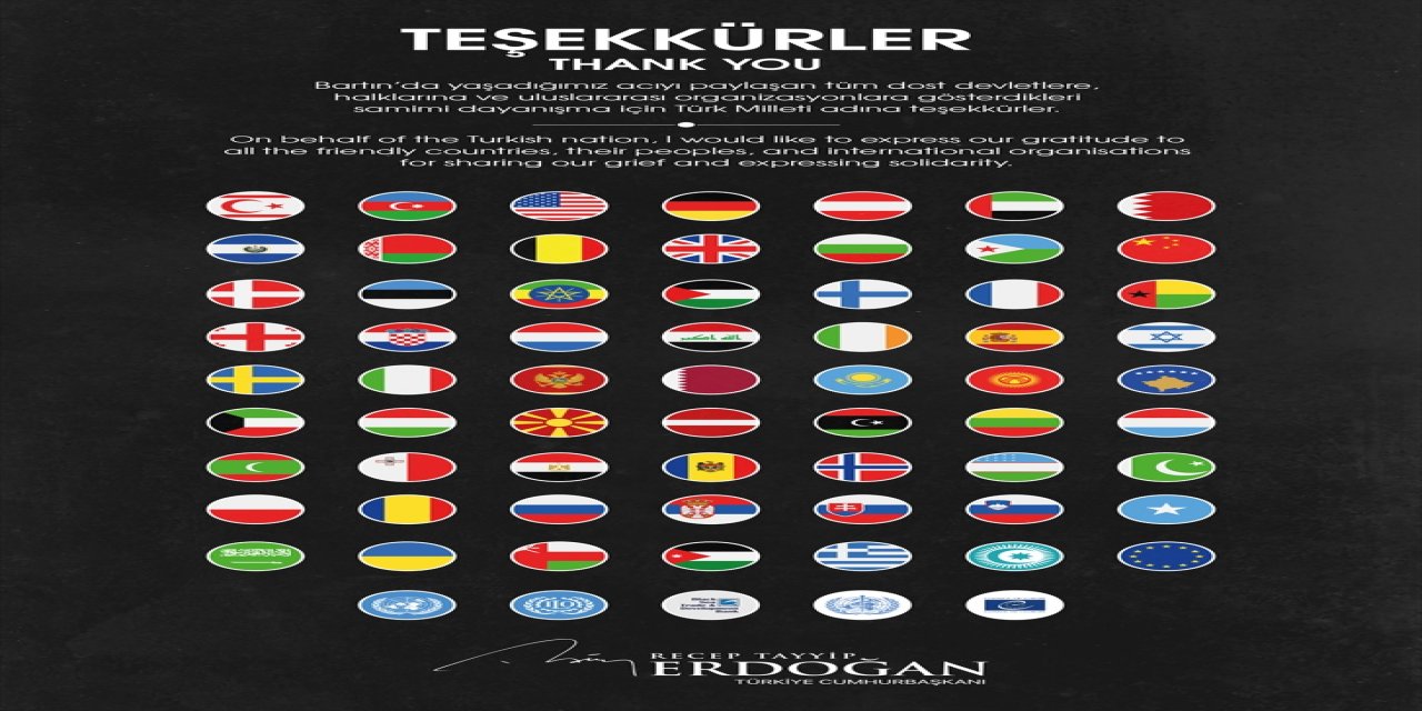 Cumhurbaşkanı Erdoğan'dan, Bartın'daki acıyı paylaşan devletlere ilişkin paylaşım