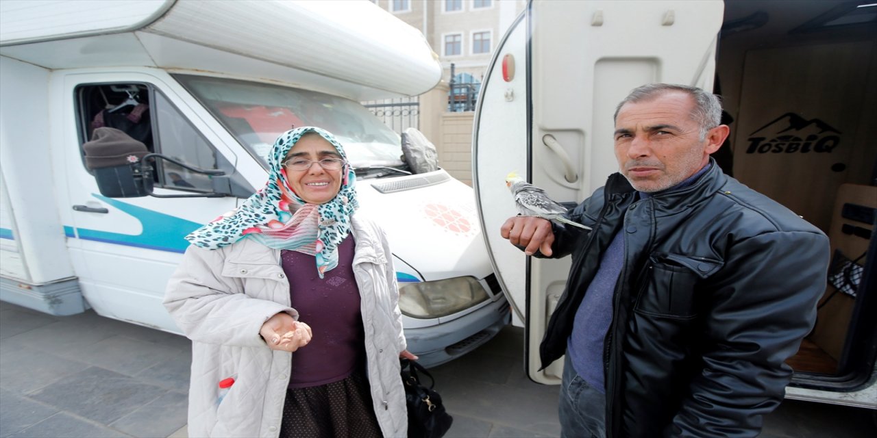 Depremden sonra omzuna konan papağan arkadaşı oldu.