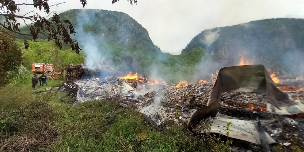Kastamonu'da yıldırım isabet etmesi sonucu çıkan yangında 2 ev ve ahır zarar gördü
