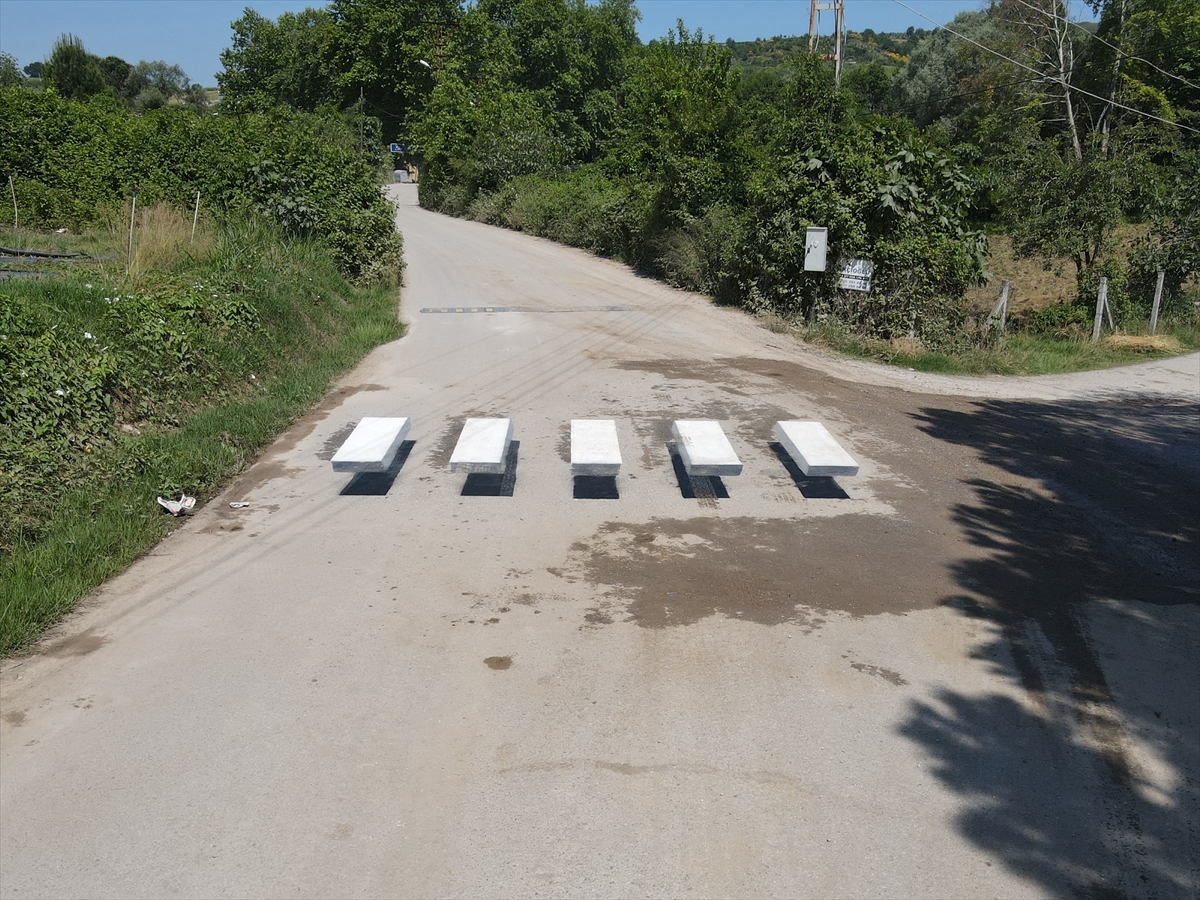 Yalova'da öğrenciler sürücülerin dikkatini çekmek için yaya geçidini 3 boyutlu yaptı