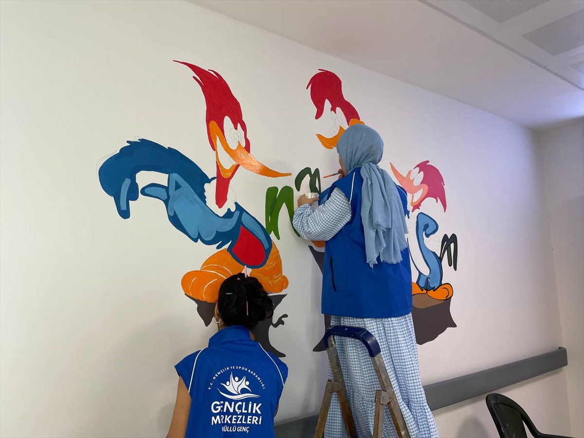 Hatay'da hastane duvarı, çocuklar için çizgi karakterlerin resimleriyle süslendi