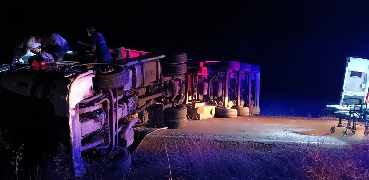 Tokat'ta devrilen ayçiçeği yüklü tırın sürücüsü yaralandı