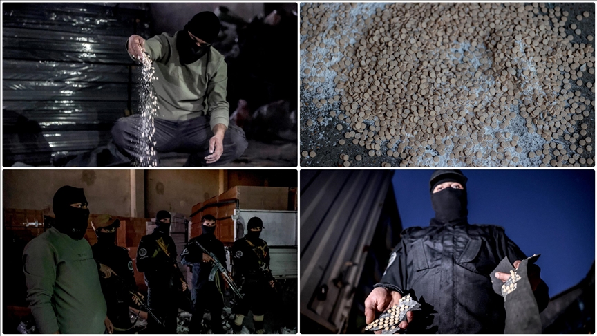 Suriye'de devrik rejimin uyuşturucu sevkiyatı için kullandığı depoyu görüntülendi