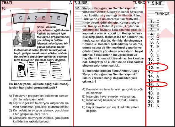 7. sınıf SBS'de tartışma çıkaran 2 soru