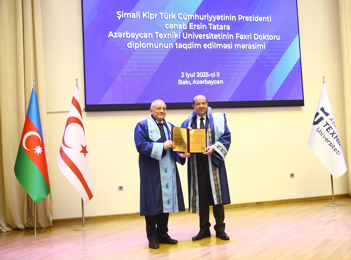 KKTC Cumhurbaşkanı Tatar'a Azerbaycan Teknik Üniversitesince fahri doktora unvanı verildi