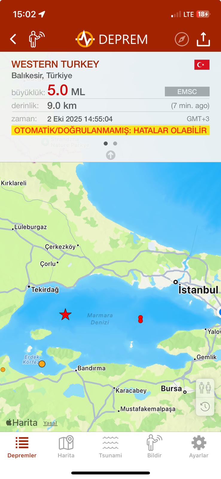 İSTANBUL’DA 5.0 ŞİDDETİNDE DEPREM