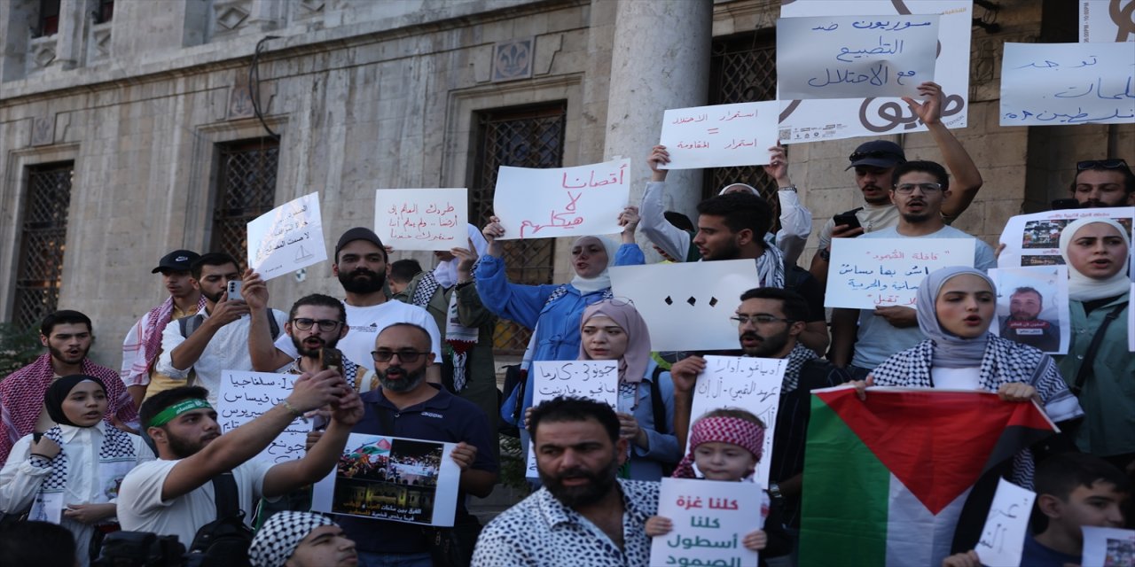 Şam'da Küresel Sumud Filosu'na destek gösterisi: "Aksa bizimdir", "Hepimiz Gazze'yiz" sloganları atıldı