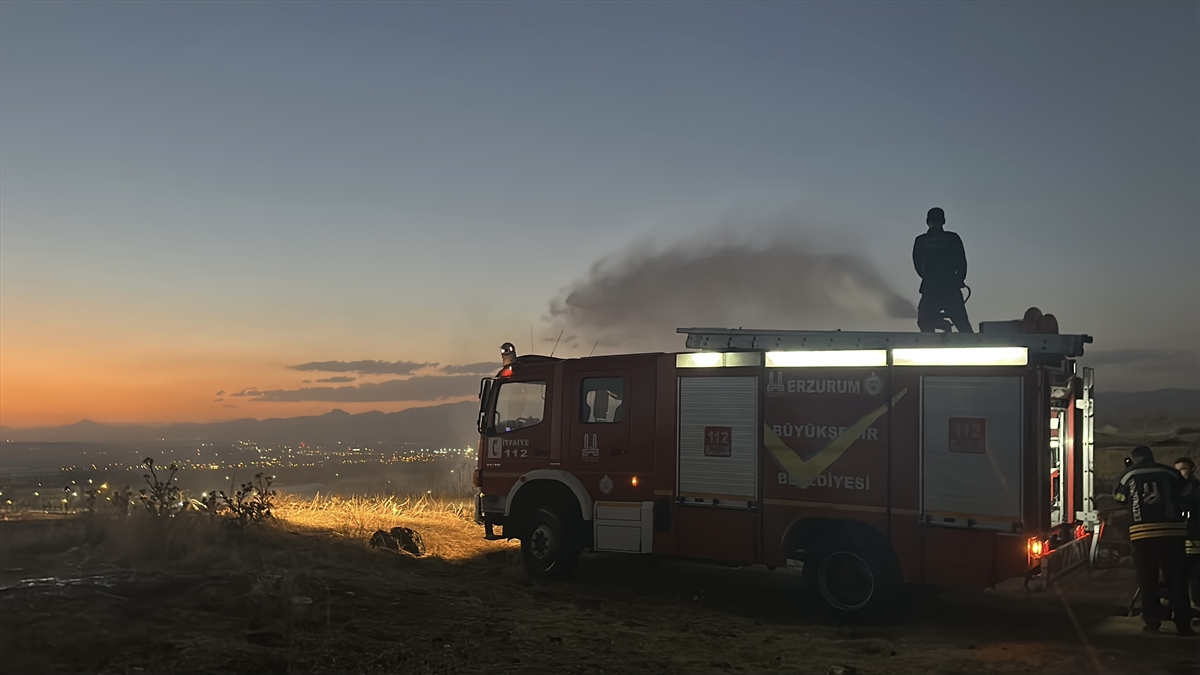 Erzurum'da havai fişeklerin neden olduğu otluk alandaki yangın söndürüldü
