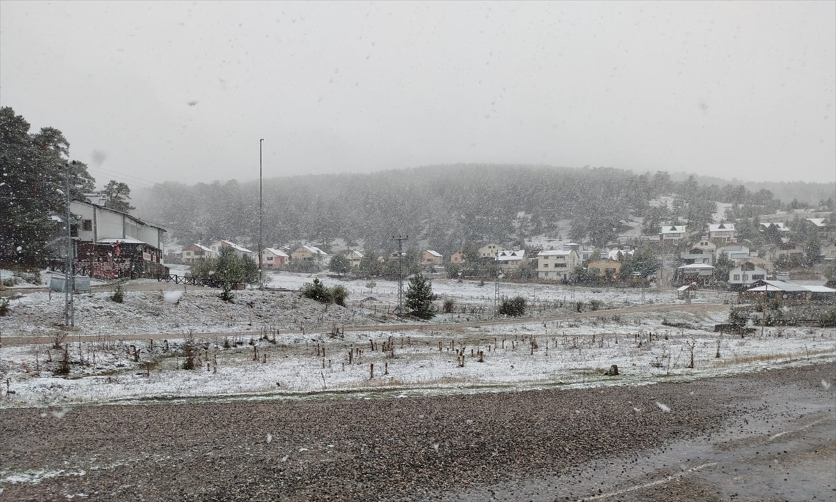Sivas'ta çam ağaçlarıyla kaplı Eğriçimen Yaylası'na kar yağdı