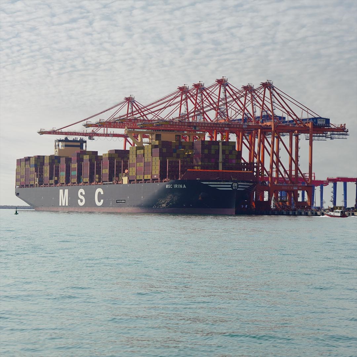 Kapasitesi artırılan Mersin Limanı'nın yeni terminaline 400 metrelik konteyner gemisi yanaştı