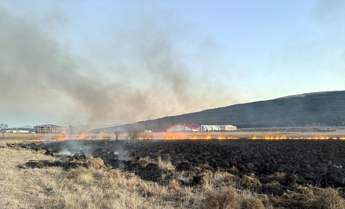Ardahan'da Putka Gölü sazlığında çıkan yangına müdahale ediliyor