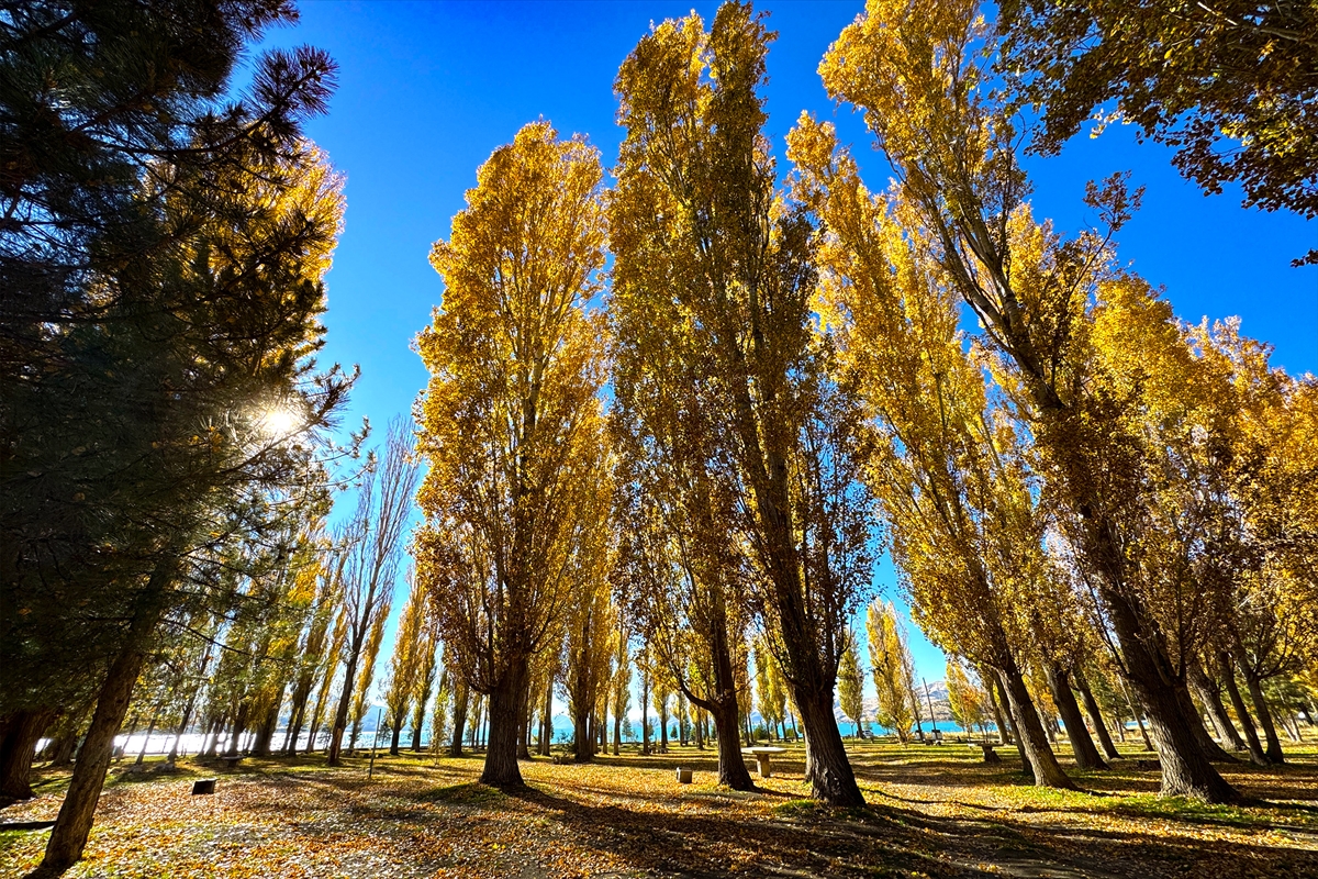 Hazar Gölü'nün çevresi sonbahar renklerine büründü