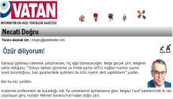 Vatan yazarı Necati Doğru ÖZÜR diledi