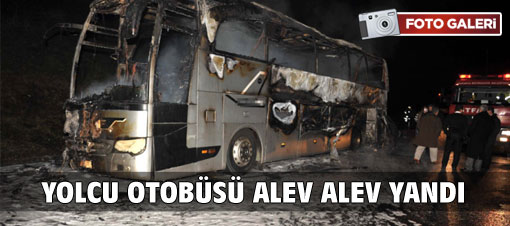 Düzce'de yolcu otobüsü alev alev yandı