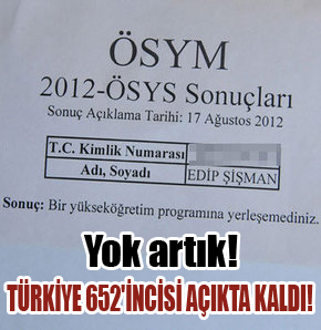 TÜRKİYE 652'İNCİSİ AÇIKTA KALDI