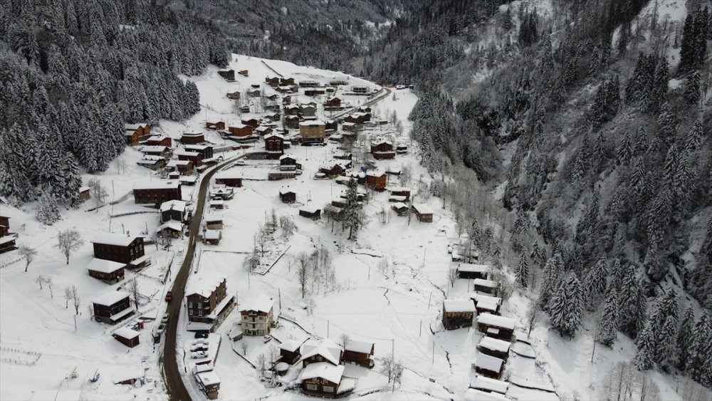 Ayder Yaylası, martta yağan karla yeniden beyaza büründü