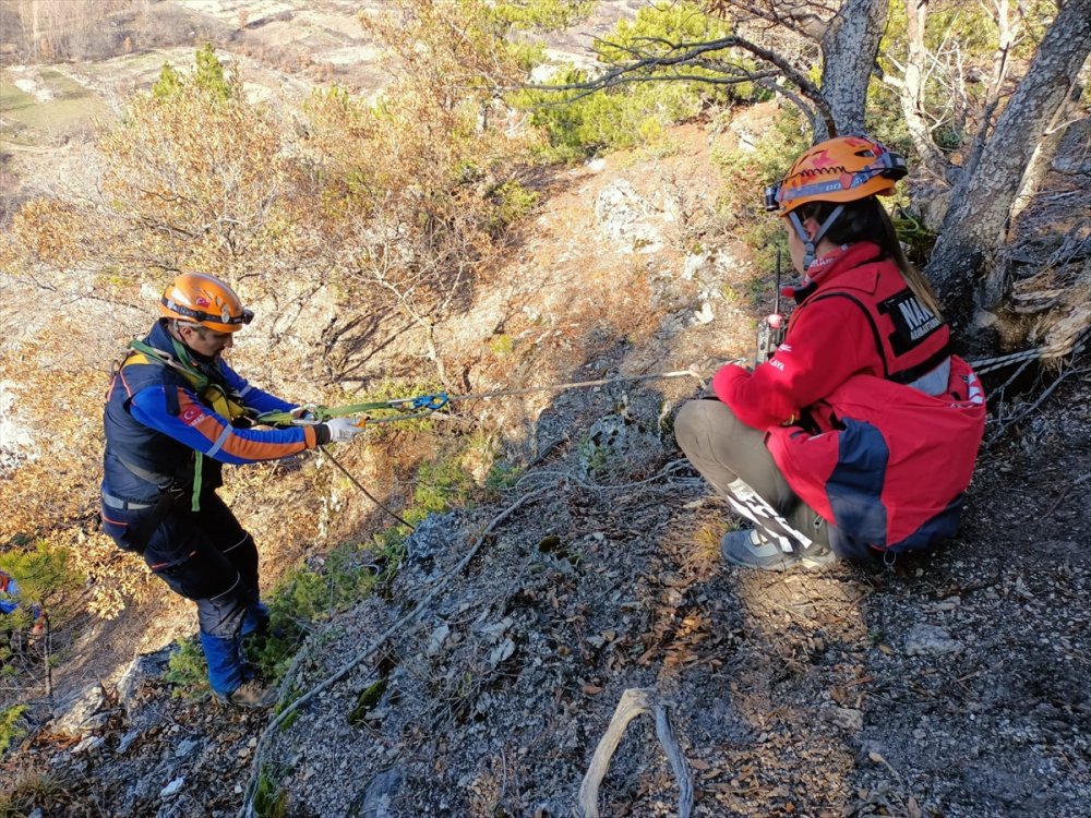 Bursa'da kayalıklarda mahsur kalan köpek kurtarıldı