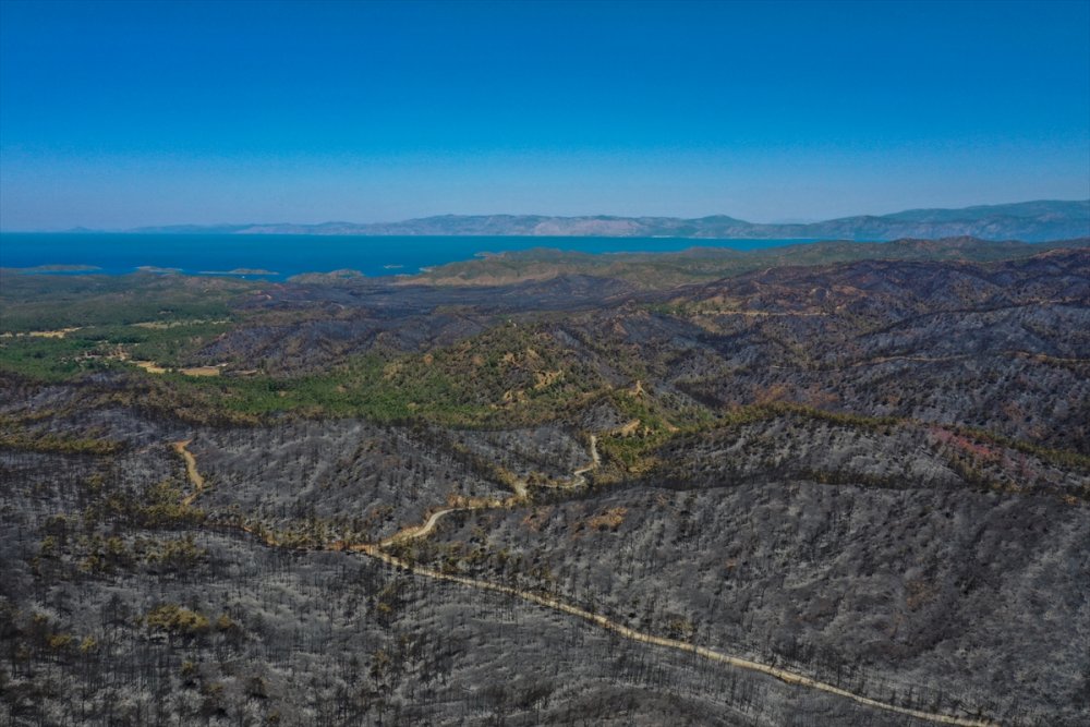 Marmaris'te yanan alanlar havadan görüntülendi