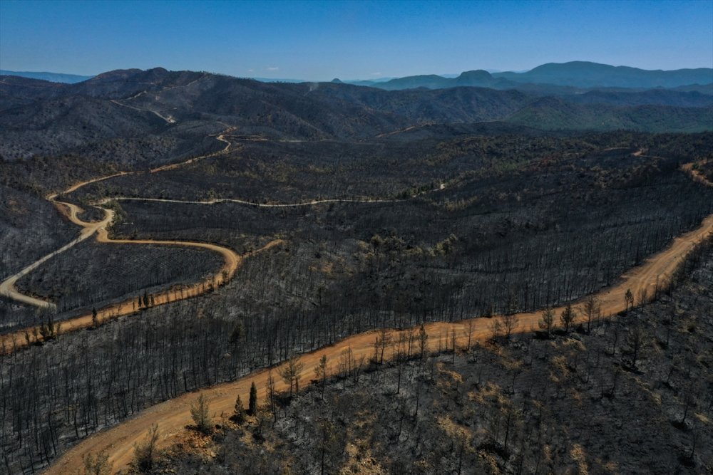 Marmaris'te yanan alanlar havadan görüntülendi