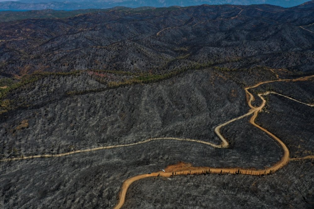 Marmaris'te yanan alanlar havadan görüntülendi