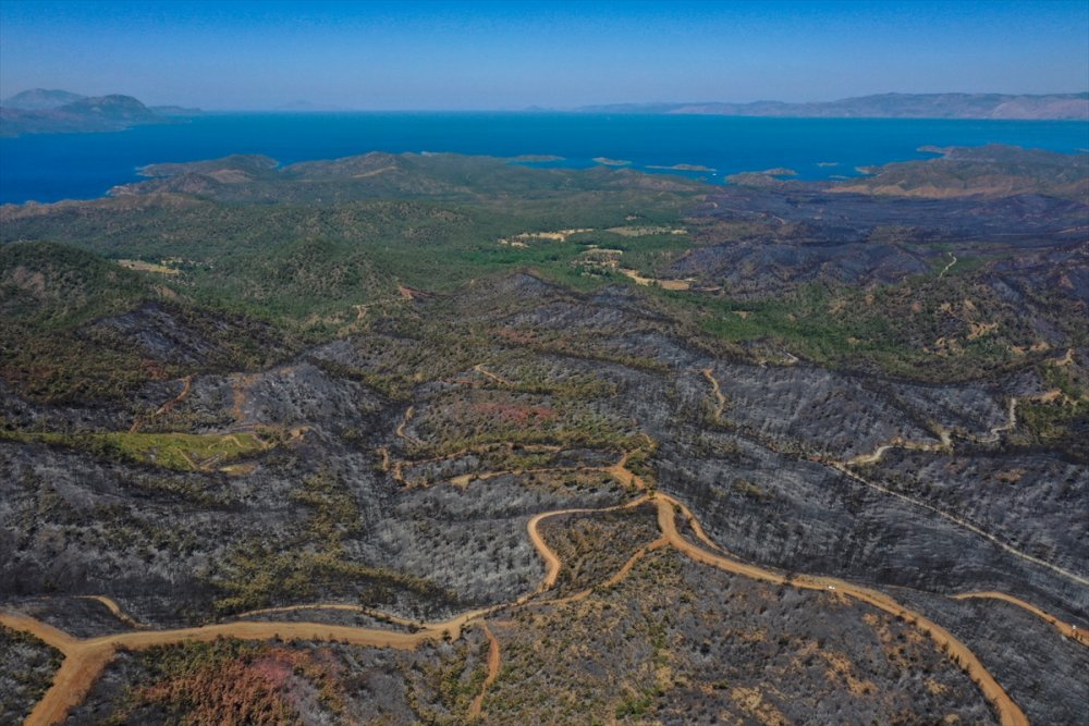 Marmaris'te yanan alanlar havadan görüntülendi
