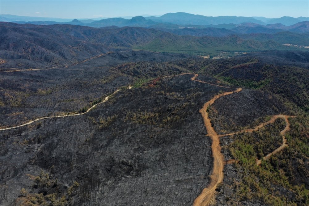 Marmaris'te yanan alanlar havadan görüntülendi