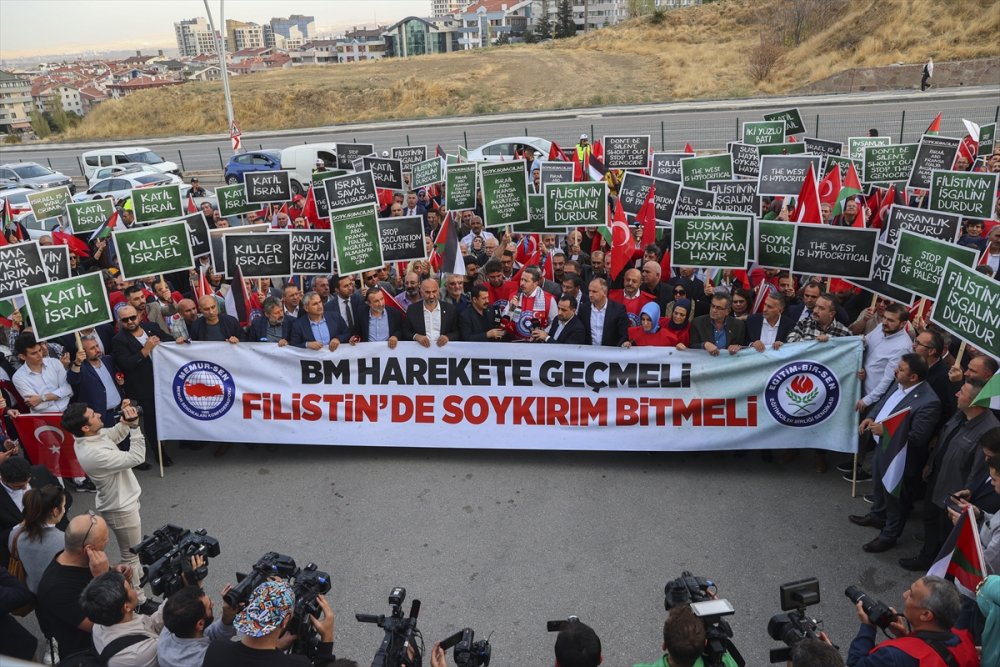Ankara'da BM ofisi önünde Filistin'e saldırılar protesto edildi
