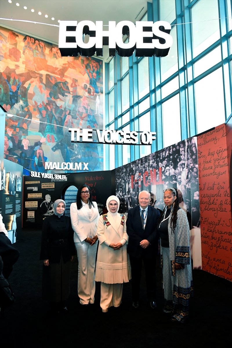 Emine Erdoğan, BM'de Şule Yüksel Şenler ve Malcolm X’in mirasını yaşatacak "Yankılar" sergisini açtı