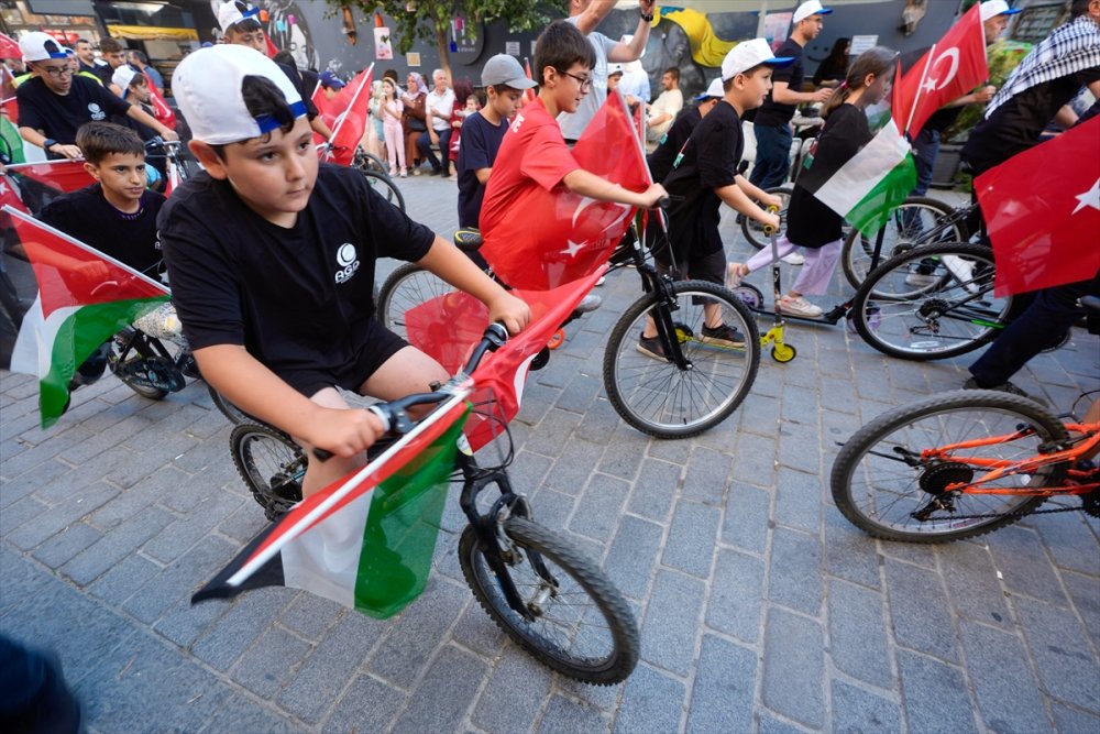 Gaziosmanpaşa'da Gazze'ye destek için pedal çevirdiler