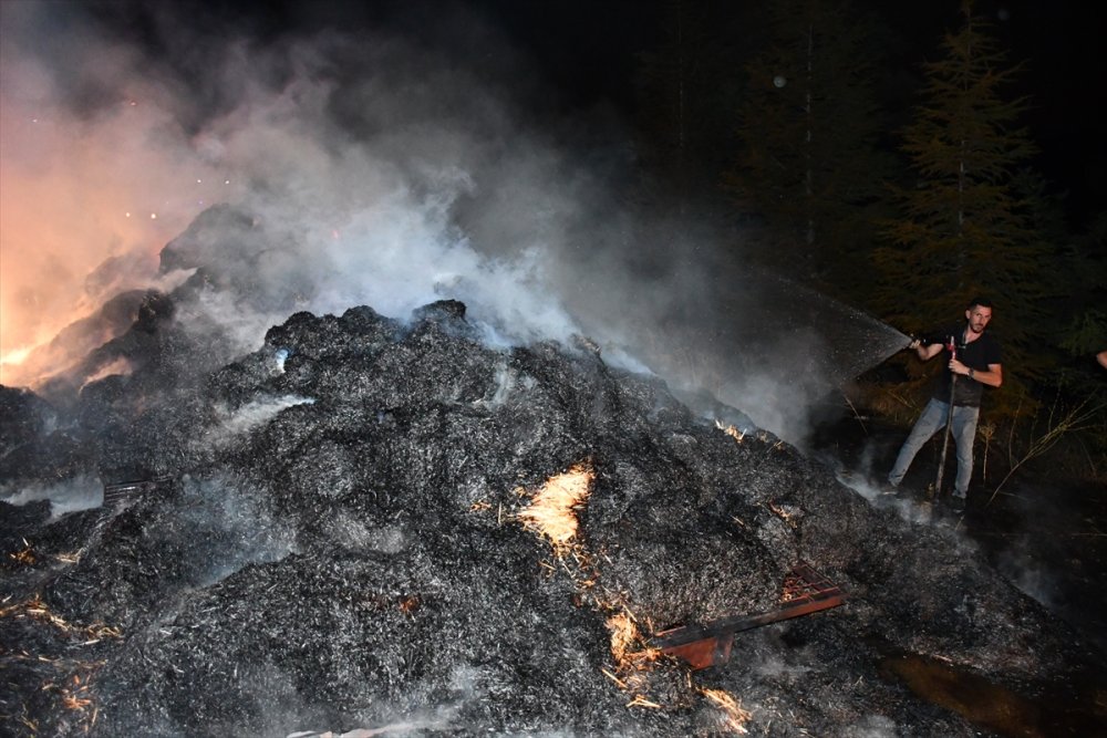 Bilecik Söğüt’te seyir halindeki traktörün römorkundaki saman balyaları yandı